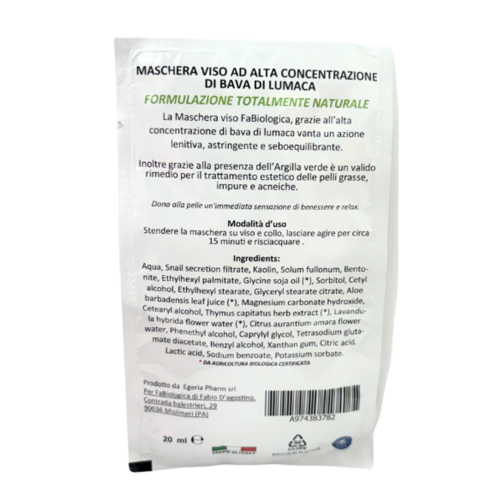 Fabiologica Maschera Viso ad Alta Concentrazione di Bava di Lumaca Al 20%