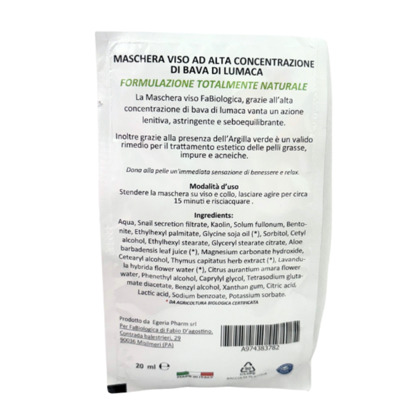 Fabiologica Maschera Viso ad Alta Concentrazione di Bava di Lumaca Al 20%